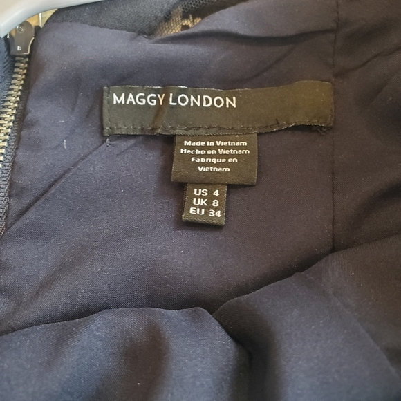 Maggy London Illusion Flounce Hem Dress Sz 4 - Picture 5 of 8